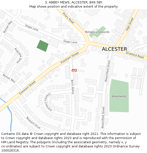 3, ABBEY MEWS, ALCESTER, B49 5BY: Location map and indicative extent of plot