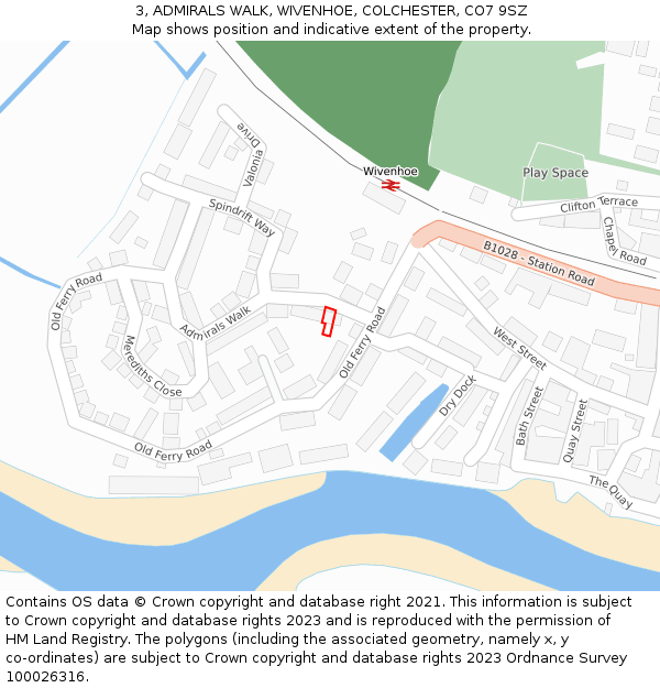 3, ADMIRALS WALK, WIVENHOE, COLCHESTER, CO7 9SZ: Location map and indicative extent of plot