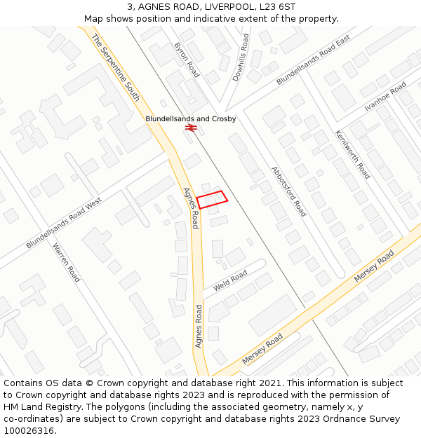 3, AGNES ROAD, LIVERPOOL, L23 6ST: Location map and indicative extent of plot
