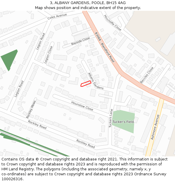 3, ALBANY GARDENS, POOLE, BH15 4AG: Location map and indicative extent of plot