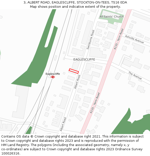 3, ALBERT ROAD, EAGLESCLIFFE, STOCKTON-ON-TEES, TS16 0DA: Location map and indicative extent of plot