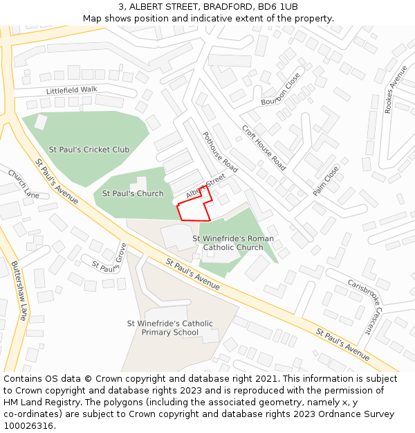 3, ALBERT STREET, BRADFORD, BD6 1UB: Location map and indicative extent of plot