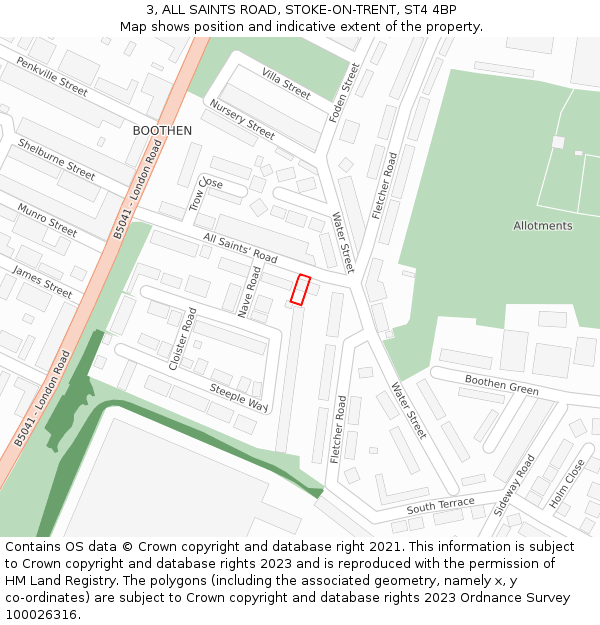 3, ALL SAINTS ROAD, STOKE-ON-TRENT, ST4 4BP: Location map and indicative extent of plot