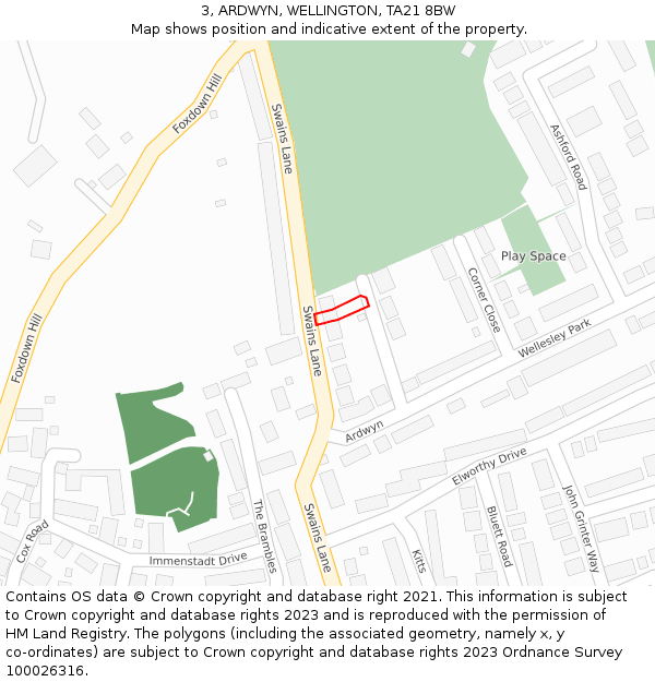 3, ARDWYN, WELLINGTON, TA21 8BW: Location map and indicative extent of plot