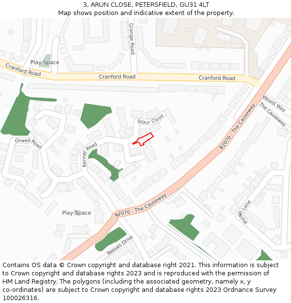 3, ARUN CLOSE, PETERSFIELD, GU31 4LT: Location map and indicative extent of plot
