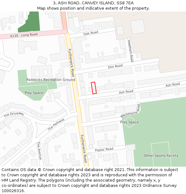 3, ASH ROAD, CANVEY ISLAND, SS8 7EA: Location map and indicative extent of plot