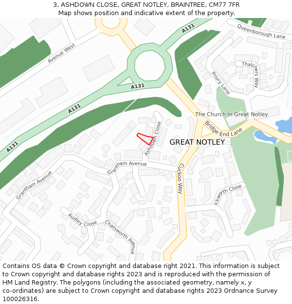 3, ASHDOWN CLOSE, GREAT NOTLEY, BRAINTREE, CM77 7FR: Location map and indicative extent of plot