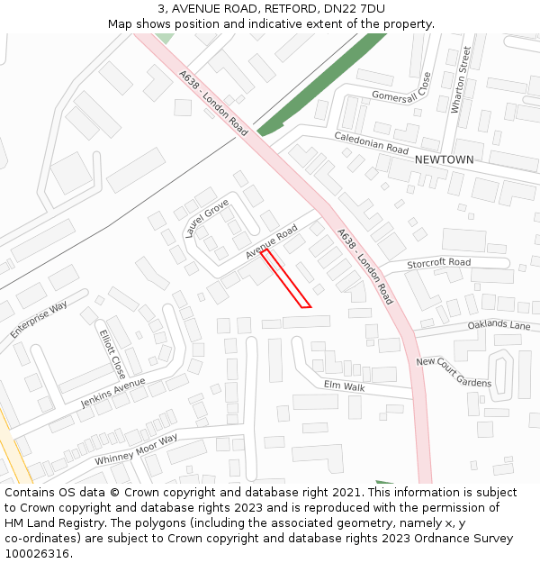 3, AVENUE ROAD, RETFORD, DN22 7DU: Location map and indicative extent of plot