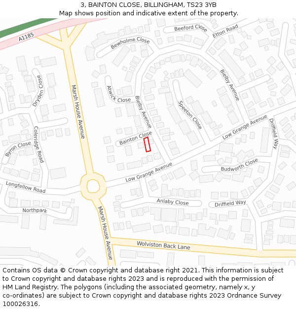 3, BAINTON CLOSE, BILLINGHAM, TS23 3YB: Location map and indicative extent of plot