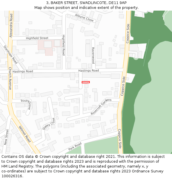 3, BAKER STREET, SWADLINCOTE, DE11 9AP: Location map and indicative extent of plot