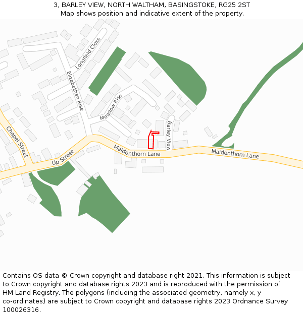 3, BARLEY VIEW, NORTH WALTHAM, BASINGSTOKE, RG25 2ST: Location map and indicative extent of plot