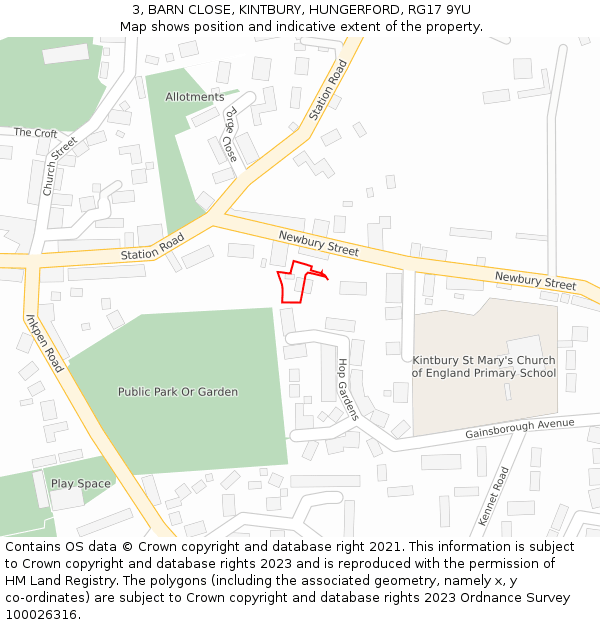 3, BARN CLOSE, KINTBURY, HUNGERFORD, RG17 9YU: Location map and indicative extent of plot