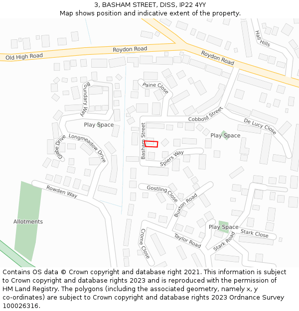 3, BASHAM STREET, DISS, IP22 4YY: Location map and indicative extent of plot