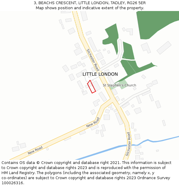 3, BEACHS CRESCENT, LITTLE LONDON, TADLEY, RG26 5ER: Location map and indicative extent of plot