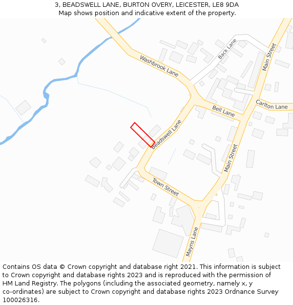 3, BEADSWELL LANE, BURTON OVERY, LEICESTER, LE8 9DA: Location map and indicative extent of plot