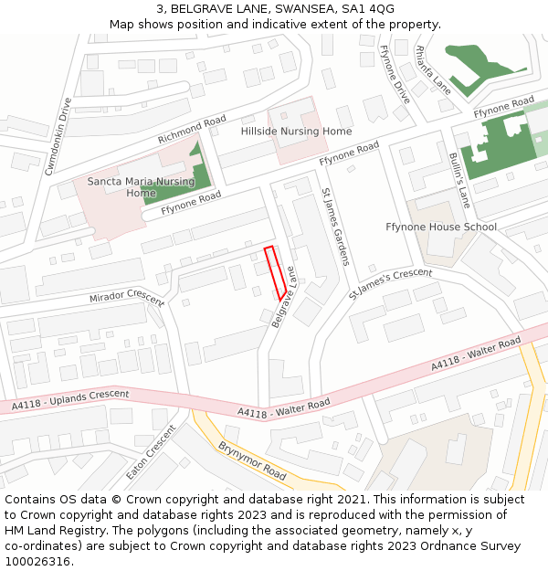 3, BELGRAVE LANE, SWANSEA, SA1 4QG: Location map and indicative extent of plot