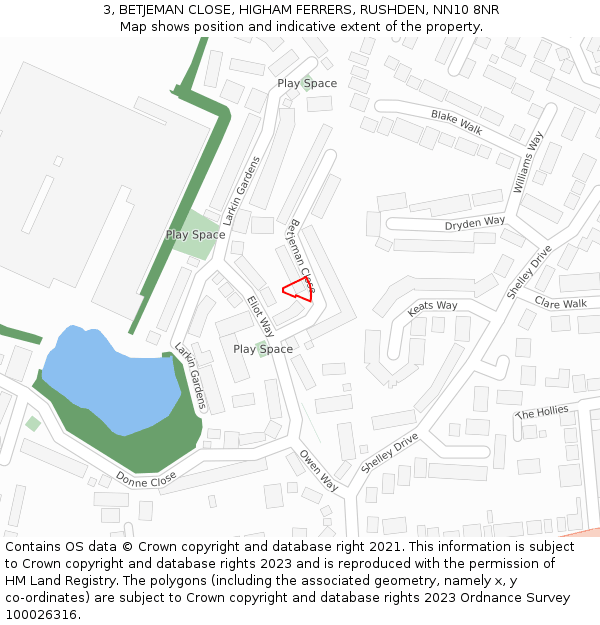 3, BETJEMAN CLOSE, HIGHAM FERRERS, RUSHDEN, NN10 8NR: Location map and indicative extent of plot