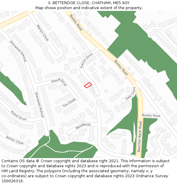 3, BETTERIDGE CLOSE, CHATHAM, ME5 9GY: Location map and indicative extent of plot