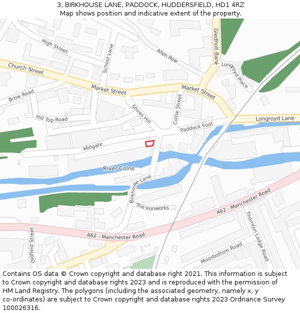 3, BIRKHOUSE LANE, PADDOCK, HUDDERSFIELD, HD1 4RZ: Location map and indicative extent of plot