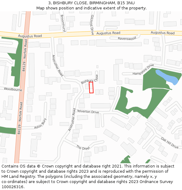 3, BISHBURY CLOSE, BIRMINGHAM, B15 3NU: Location map and indicative extent of plot
