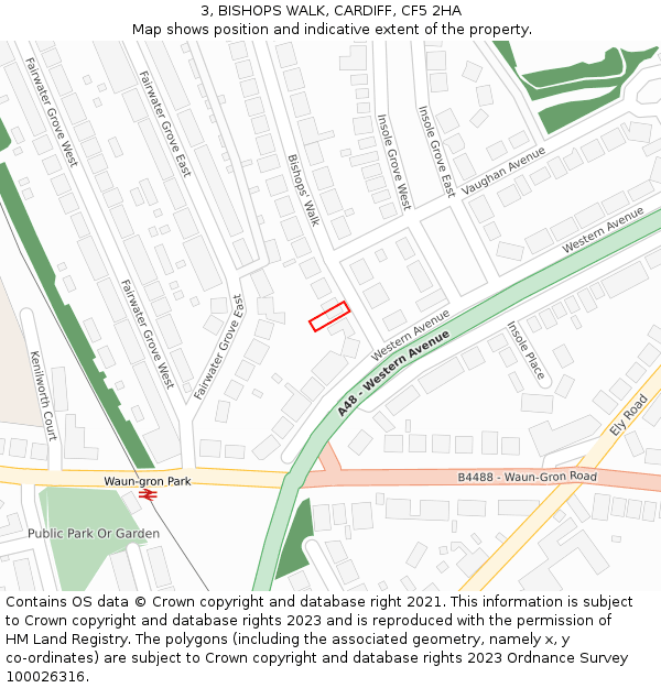 3, BISHOPS WALK, CARDIFF, CF5 2HA: Location map and indicative extent of plot