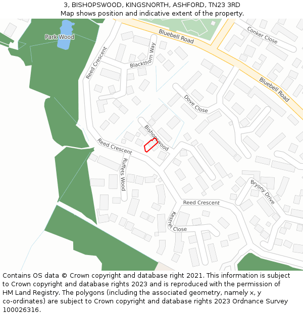 3, BISHOPSWOOD, KINGSNORTH, ASHFORD, TN23 3RD: Location map and indicative extent of plot