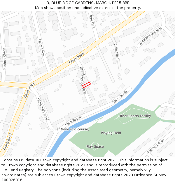 3, BLUE RIDGE GARDENS, MARCH, PE15 8RF: Location map and indicative extent of plot