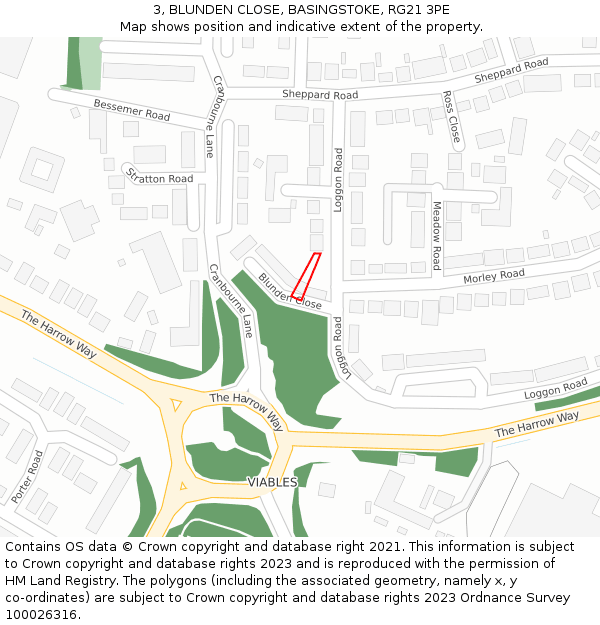 3, BLUNDEN CLOSE, BASINGSTOKE, RG21 3PE: Location map and indicative extent of plot