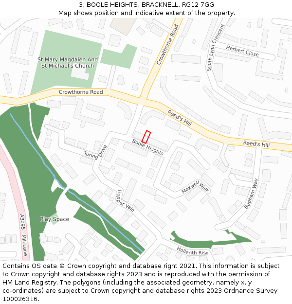 3, BOOLE HEIGHTS, BRACKNELL, RG12 7GG: Location map and indicative extent of plot