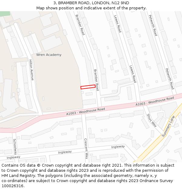 3, BRAMBER ROAD, LONDON, N12 9ND: Location map and indicative extent of plot