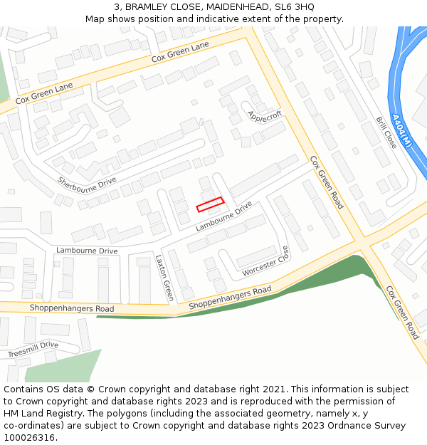 3, BRAMLEY CLOSE, MAIDENHEAD, SL6 3HQ: Location map and indicative extent of plot