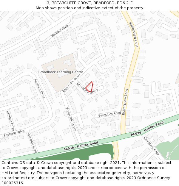 3, BREARCLIFFE GROVE, BRADFORD, BD6 2LF: Location map and indicative extent of plot