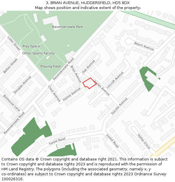 3, BRIAN AVENUE, HUDDERSFIELD, HD5 8DX: Location map and indicative extent of plot