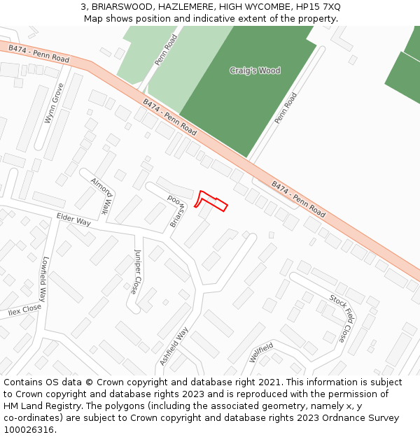 3, BRIARSWOOD, HAZLEMERE, HIGH WYCOMBE, HP15 7XQ: Location map and indicative extent of plot