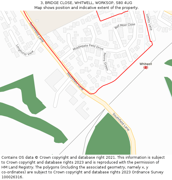 3, BRIDGE CLOSE, WHITWELL, WORKSOP, S80 4UG: Location map and indicative extent of plot