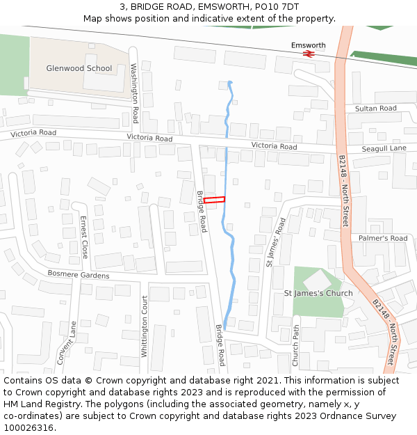 3, BRIDGE ROAD, EMSWORTH, PO10 7DT: Location map and indicative extent of plot