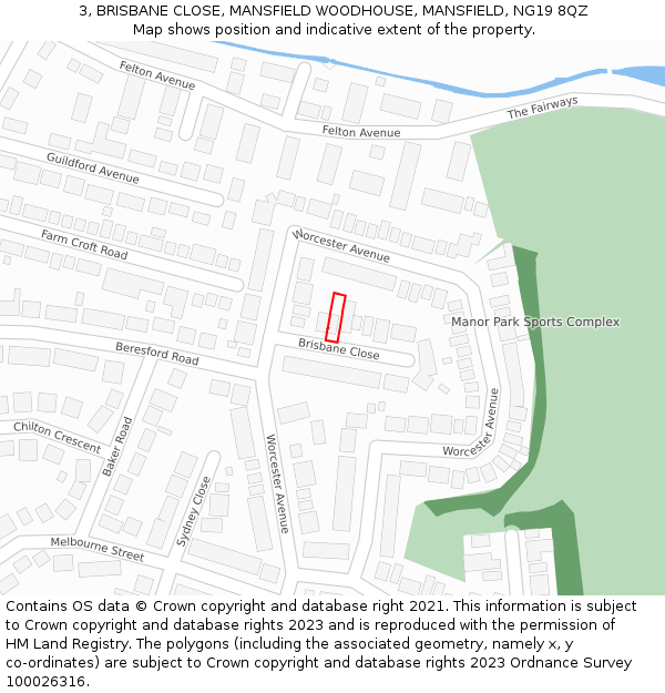 3, BRISBANE CLOSE, MANSFIELD WOODHOUSE, MANSFIELD, NG19 8QZ: Location map and indicative extent of plot