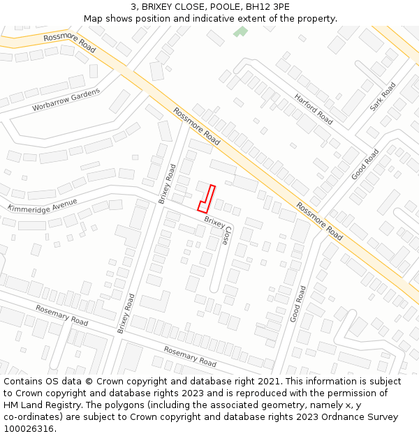 3, BRIXEY CLOSE, POOLE, BH12 3PE: Location map and indicative extent of plot