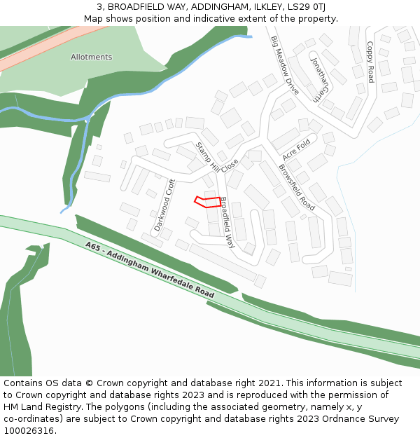 3, BROADFIELD WAY, ADDINGHAM, ILKLEY, LS29 0TJ: Location map and indicative extent of plot