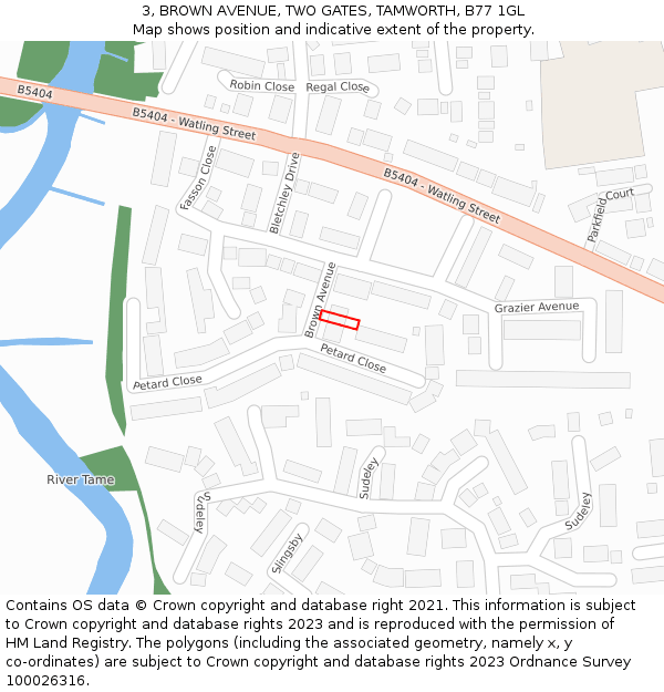 3, BROWN AVENUE, TWO GATES, TAMWORTH, B77 1GL: Location map and indicative extent of plot