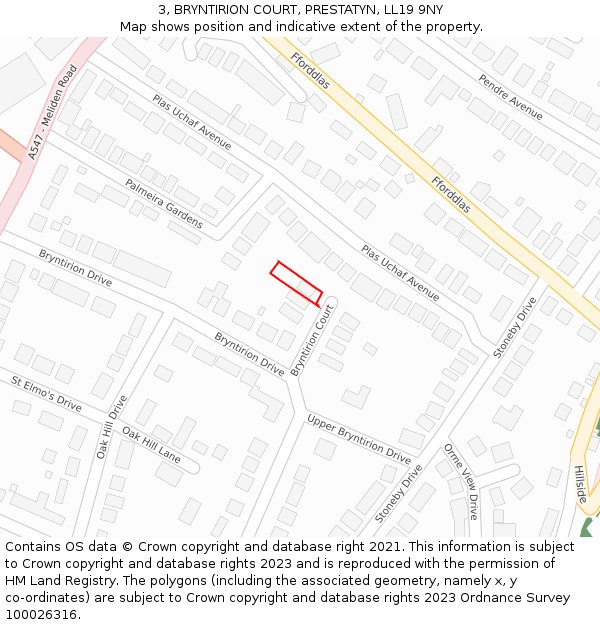 3, BRYNTIRION COURT, PRESTATYN, LL19 9NY: Location map and indicative extent of plot