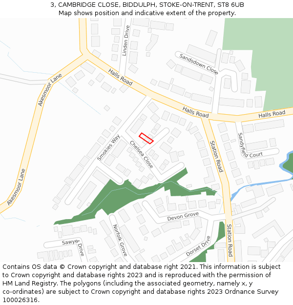 3, CAMBRIDGE CLOSE, BIDDULPH, STOKE-ON-TRENT, ST8 6UB: Location map and indicative extent of plot