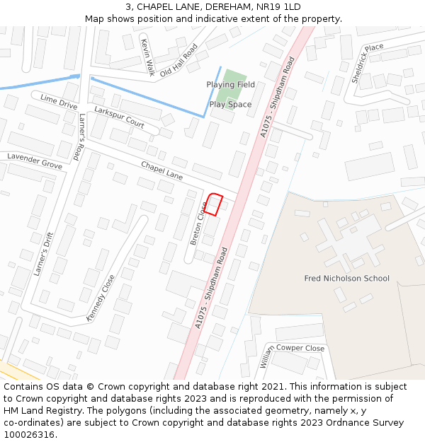 3, CHAPEL LANE, DEREHAM, NR19 1LD: Location map and indicative extent of plot