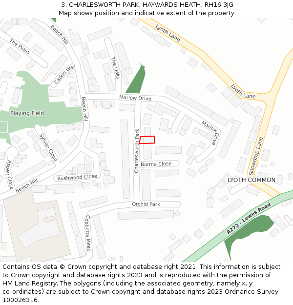 3, CHARLESWORTH PARK, HAYWARDS HEATH, RH16 3JG: Location map and indicative extent of plot