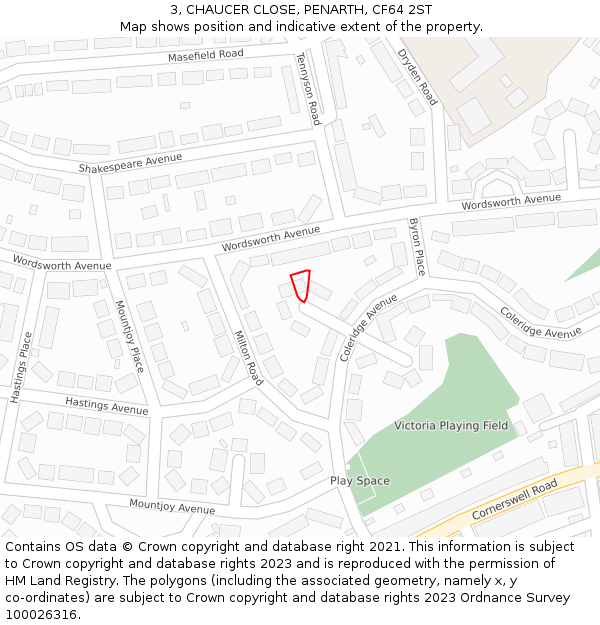 3, CHAUCER CLOSE, PENARTH, CF64 2ST: Location map and indicative extent of plot