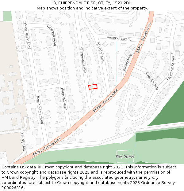 3, CHIPPENDALE RISE, OTLEY, LS21 2BL: Location map and indicative extent of plot