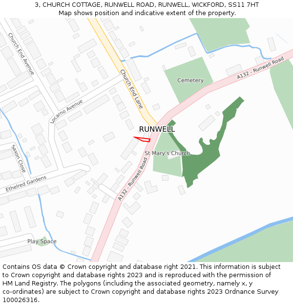 3, CHURCH COTTAGE, RUNWELL ROAD, RUNWELL, WICKFORD, SS11 7HT: Location map and indicative extent of plot