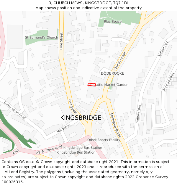 3, CHURCH MEWS, KINGSBRIDGE, TQ7 1BL: Location map and indicative extent of plot