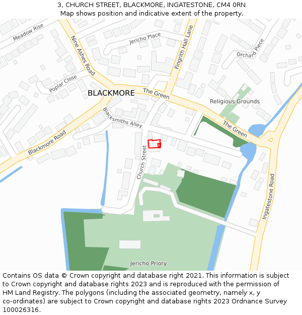 3, CHURCH STREET, BLACKMORE, INGATESTONE, CM4 0RN: Location map and indicative extent of plot