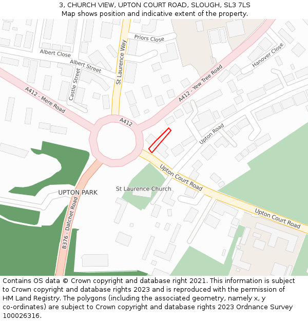 3, CHURCH VIEW, UPTON COURT ROAD, SLOUGH, SL3 7LS: Location map and indicative extent of plot